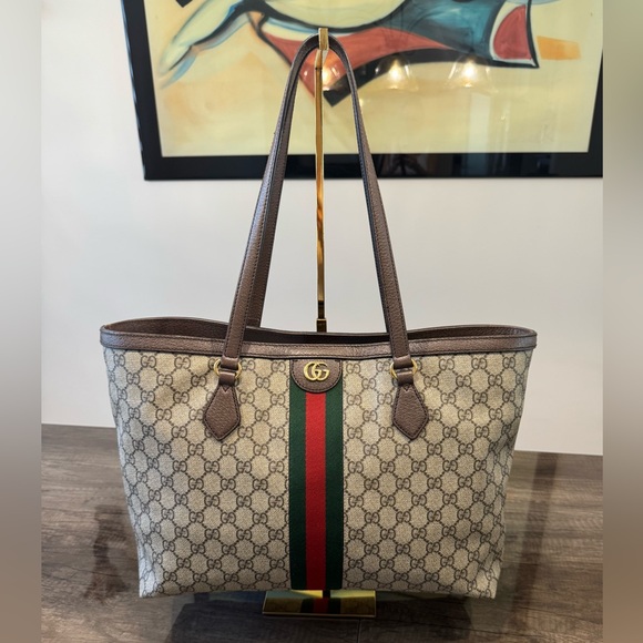 Authentic Gucci Ophidia Large Tote with Green and Red Stripe - Picture 1 of 16